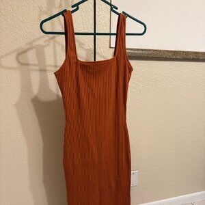 Wild Fable Midi Dress Rust Orange Ribbed Bodycon
